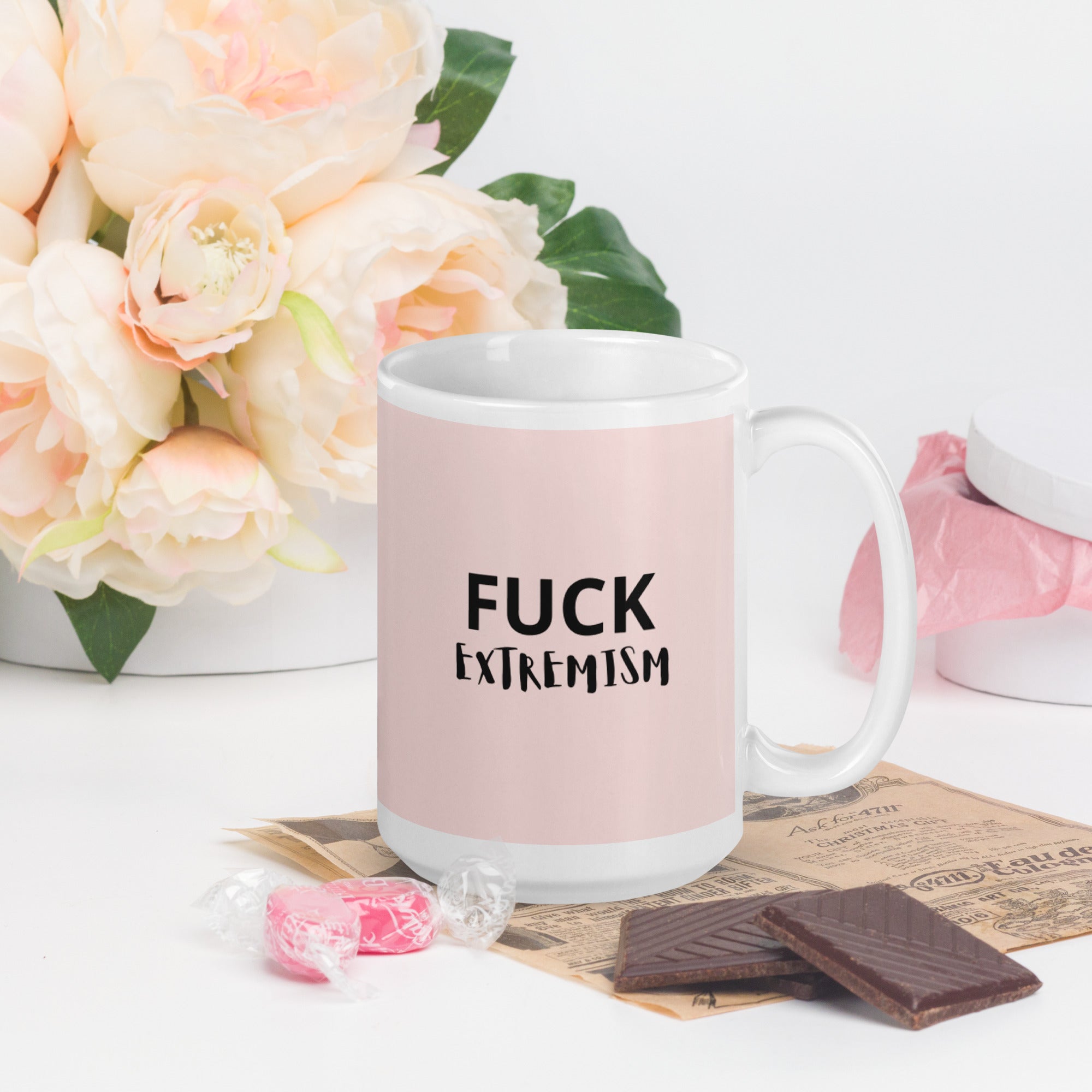 Fuck Extremism mug pink